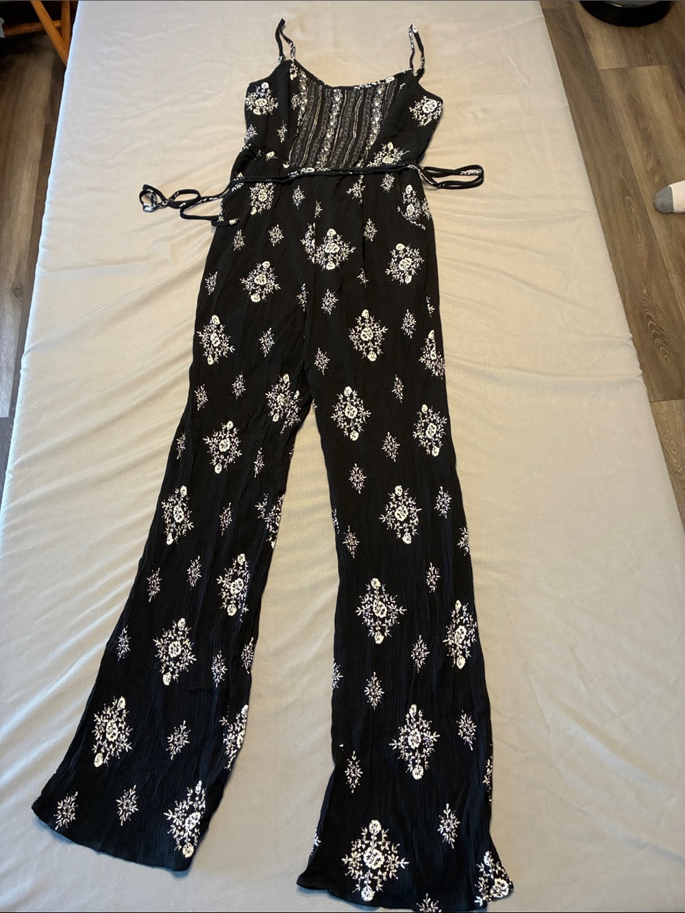 Lily Rose Black Jumpsuit with White Floral Print